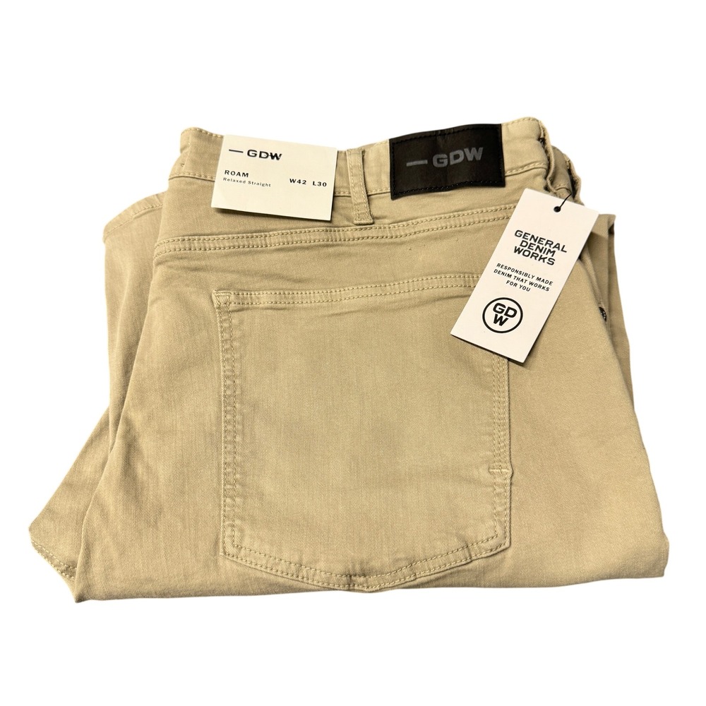 GDW Pants Mens 42x30 ACTUAL Roam Relaxed Straight Khaki Tan Twill Denim NEW